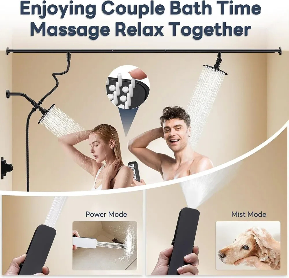 Dual Shower Head 6-Mode Diverter, Matte Black | 304 Stainless Fits 41